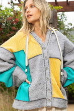 Grey Multi Snap Button Color Block Fleece Hooded POL Cardigan 1/11/24 7856