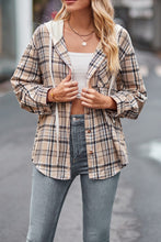 Apricot Pocket Plaid Long Sleeve Hoodie 8/7/23 6800