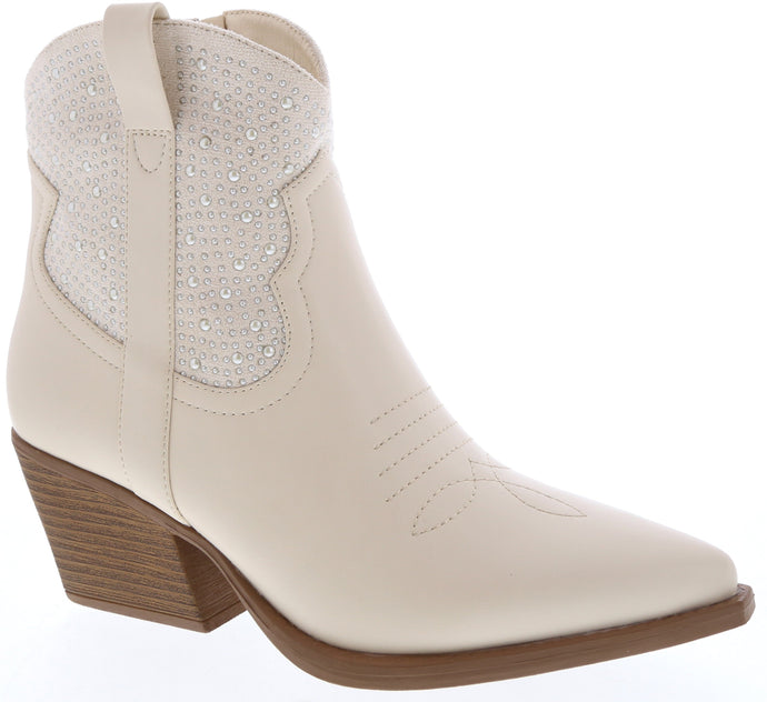 Ivory Rhinestone Cowboy Ankle Boots 8/29/23 6955