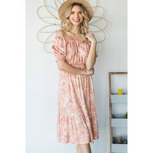 Peach Vintage Floral Square Neck Midi Dress