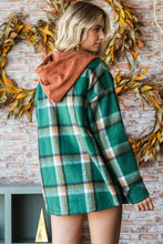 Hunter Green Checkered Hooded Button Down Shacket 8/25/23 6941
