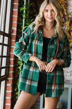 Hunter Green Checkered Hooded Button Down Shacket 8/25/23 6941