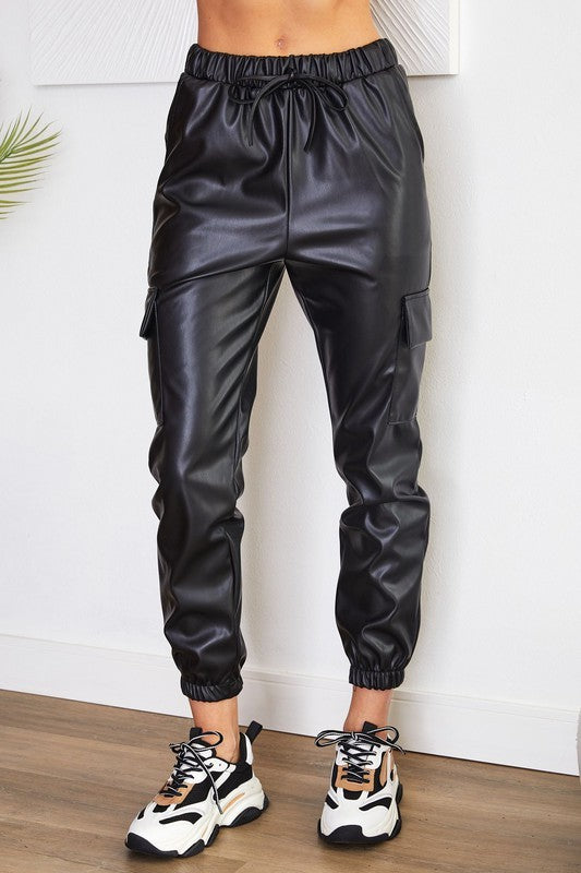 Black FauX Leather Venti Cargo Pants 10/25/23 7326