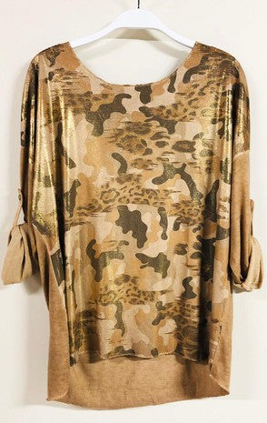 Camel Camo Leopard Print Long Sleeve Cuffed Venti T Shirt 8/10/23 6825
