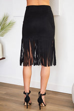 Black Faux Suede Mid Length Fringed Venti Skirt 8/10/23 6813