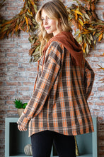 Brown Pumpkin Plaid Hooded Button Down Flannel 8/30/23 6959