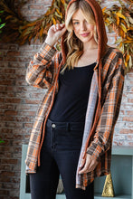 Brown Pumpkin Plaid Hooded Button Down Flannel 8/30/23 6959