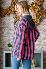 Black Fuchsia Plaid Hooded Button Down Flannel 8/30/23 6958