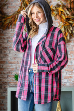 Black Fuchsia Plaid Hooded Button Down Flannel 8/30/23 6958