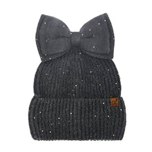 Black Sequin Ponytail Beanie with Top Bow