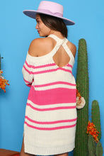 Fuchsia Ivory Striped Cold Shoulder Sweater 9/12/23 6998