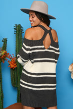 Dark Grey Ivory Striped Cold Shoulder Sweater 9/12/23 6997
