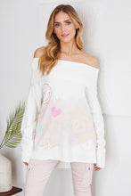 White Blush Turtleneck Watercolor Happy Face Heart Venti Sweater  9/14/23 7060