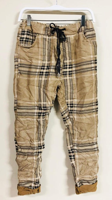 Camel Faux Suede Plaid Venti Crinkle Joggers 9/14/23 7065