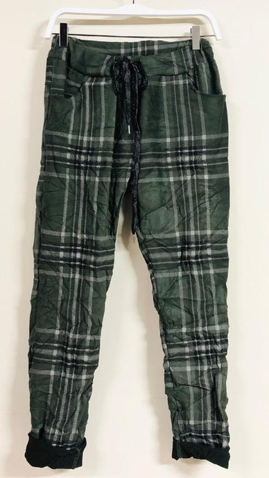 Army Green Faux Suede Plaid Venti Crinkle Joggers 9/14/23 7063