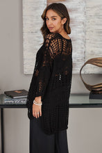 Black Crochet Drop Shoulder 3/4 Sleeve High Low Venti Top 9/14/23 7096