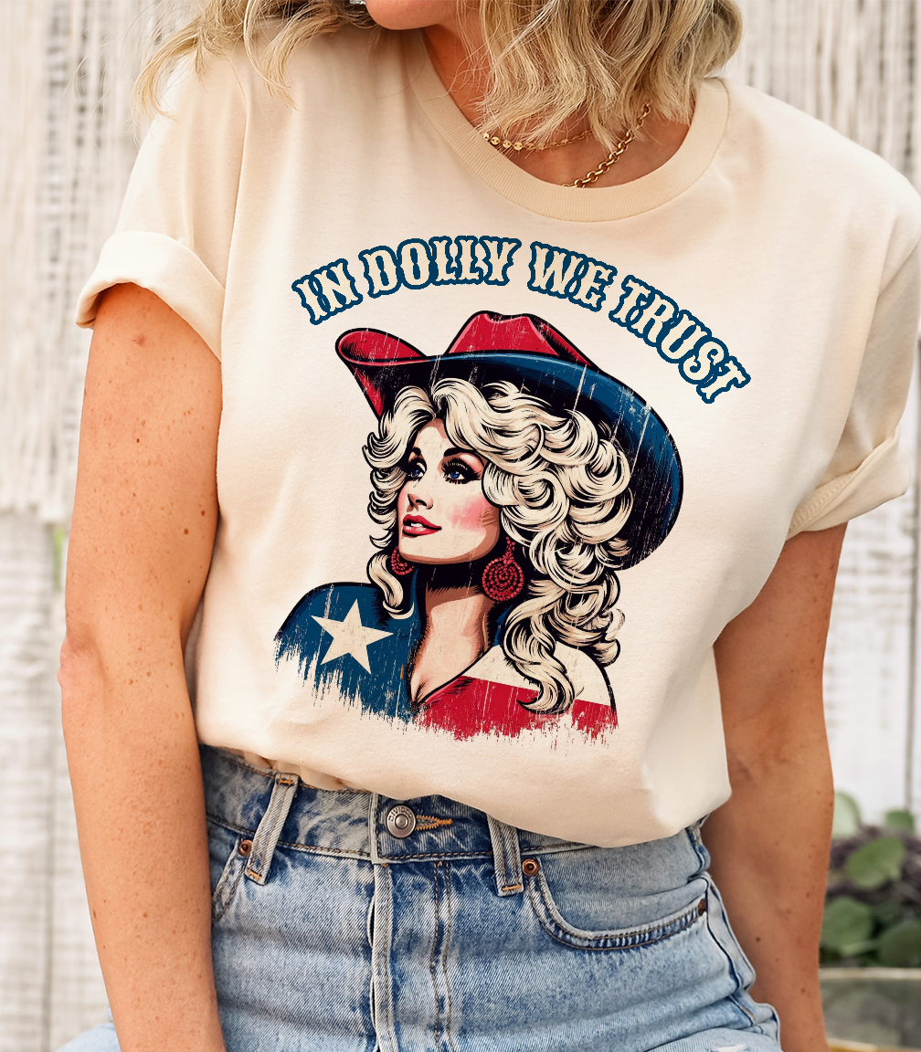 Natural In Dolly We Trust Red White & Blue Tee