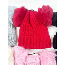 Kids Double Pom Pom Cable Knit Beanie: MIX COLOR / ONE(10)