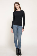 Black Long Sleeve Round Neck Rib Knit Top