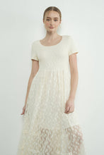 Cream Floral Lace Smocked Bodice Maxi Dress