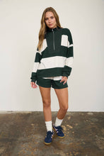 WIDE STRIPE HALF ZIP LONG SLEEVE KNIT TOP : HUNTER GREEN