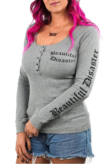 Grey Beautiful Disaster Henley Top