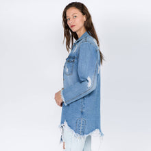 Blue Distressed Denim Shacket