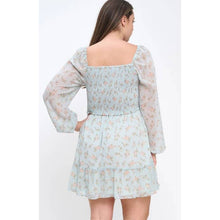 Blue Plus Size Floral smocked Bodice Ruffle Trim A Line Mini Dres