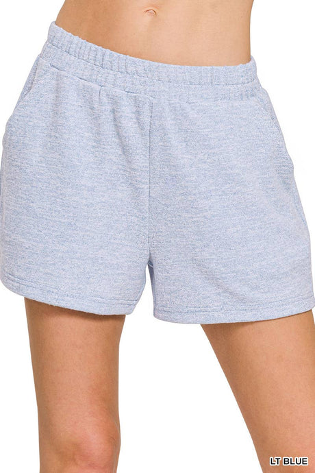 Light Blue Soft Melange Hacci Elastic Waist Band Short Pants