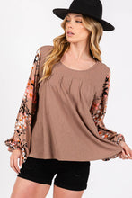 Brown Floral Contrast Solid Sage+Fig Top