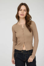 Mocha Snap Button Round Neck Knit Cardigan
