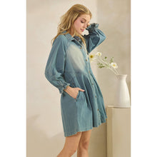 Med Wash Overfit Button Down Denim Veveret Shirt Dress