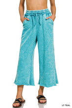 Crop Black Acid Wash Fleece Palazzo Sweatpants With Pockets