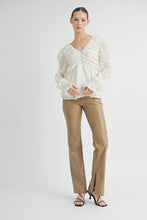 Ivory Sheer Textured V-Neck Blouse with Back Ribbon
