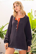 Charcoal  Contrast Placket Oversize Bucketlist Tunic Top