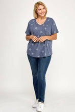 Navy V Neck Short Sleeve Star Print Tee