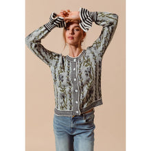 Black Floral Intarsia Button Up Cardigan
