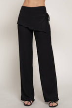 Black Tied Overwrap Front Texture Knit Long Pants