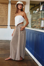 Taupe Spaghetti Tie Waist Stripe Print Wide Bucketlist Pants
