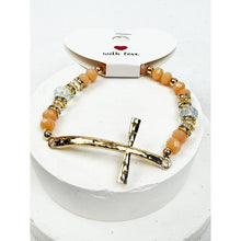 Hammered Cross Bead Stretch Bracelet: MIX COLOR / ONE(12)