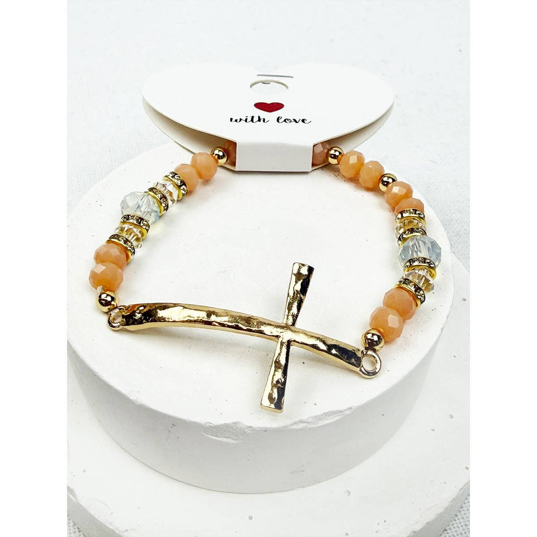 Hammered Cross Bead Stretch Bracelet: MIX COLOR / ONE(12)