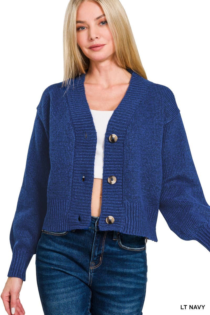 Light Navy Melange Button Front Zenana Cardigan 9/21/26 1461