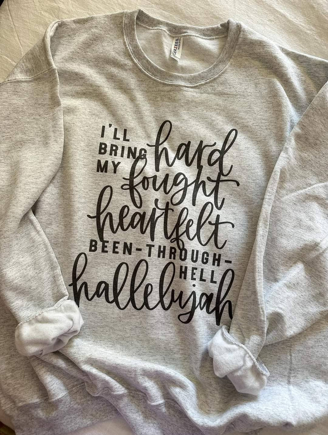 Grey Heart felt hallelujah crewneck sweatshirt