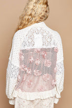 POL Taupe Long balloon sleeve flower detail button down shirt