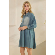 Med Wash Overfit Button Down Denim Veveret Shirt Dress
