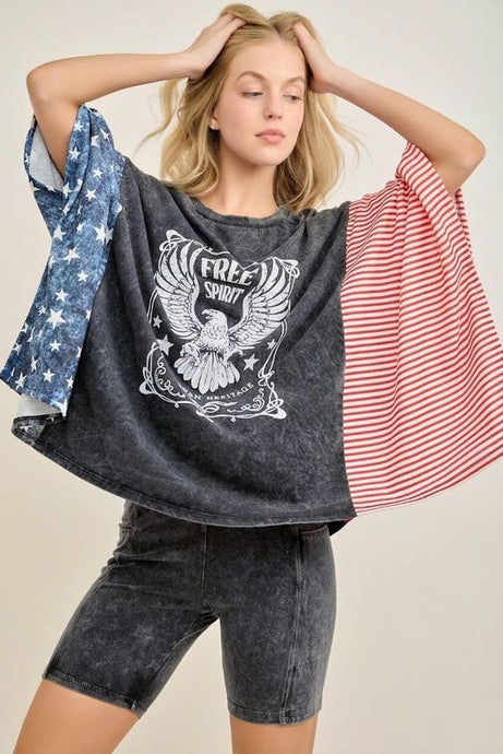 Ashed Black Mineral Washed Americana Poncho J.Her top
