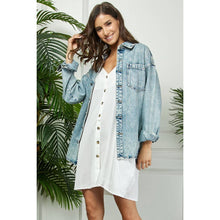 Medium Wash Striped RhineStone Denim Shacket