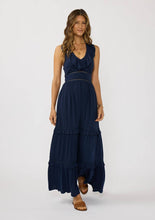 Navy Lace Trim Ruffle Tiered Maxi Dress