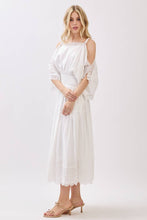 Ivory Solid Laced Cold Shoulder Tiered Maxi Dress