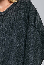 Black Vintage Thermal Micro-Check Waffle Knit Solid POL Top